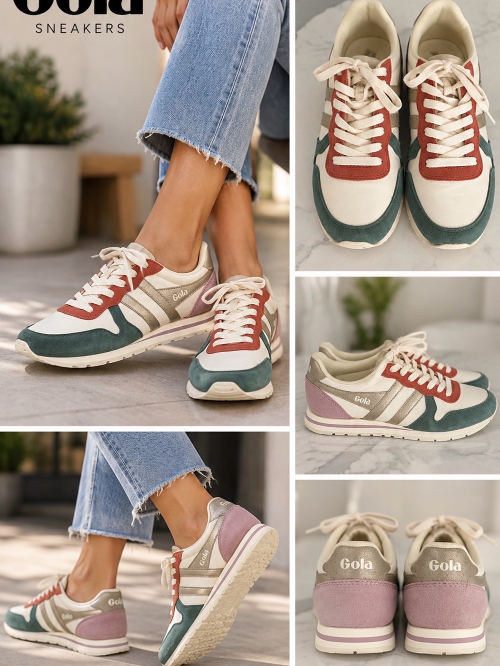 Gola Women's Cream, Green, Rust & Lavender Retro Runner Sneakers